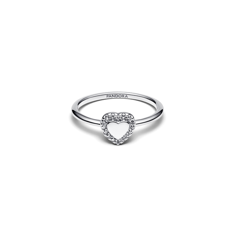 Anillo Halo y Corazón Grabable Plateado
