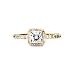 Anillo Oro 14K cuadrado con halo brillante