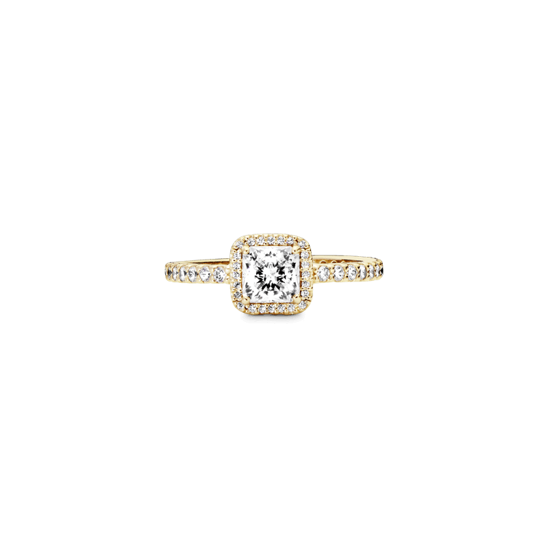 Anillo Oro 14K cuadrado con halo brillante
